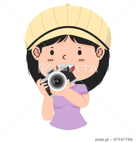 Kid girl holding camera cartoon 97597766