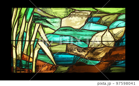 View the elements of life, detail of stained glass window by Sieger Koder in Benediktbeuern Abbey, Germany View the elements of life, detail of stained glass window by Sieger Koder in Benediktbeuern Abbey, Germany 97598041