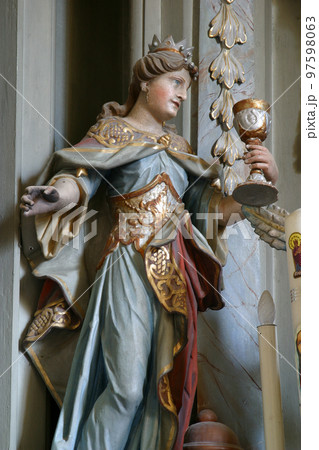 St. Barbara statue on the main altar at St. Catherine of Alexandria Church in Samarica, Croatia 97598063