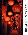 Festive new year decorations with chinese red lanterns 97598602