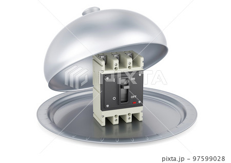 Restaurant cloche with circuit breaker. 3D rendering Restaurant cloche with circuit breaker. 3D rendering 97599028