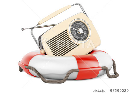 Retro receiver, radio with lifebelt, 3D rendering 97599029