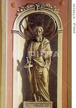 Saint Paul the Apostle, fresco in the church of the Saint Peter in Ivanic Grad, Croatia 97599100