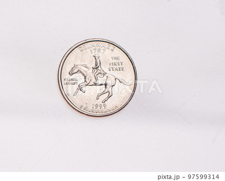 Coins of USA. Commonwealth statue in Harrisburg, Pennsylvania, depicted on the US Pennsylvania quarter (1999). Coins of USA. Commonwealth statue in Harrisburg, Pennsylvania, depicted on the US Pennsylvania quarter (1999). 97599314
