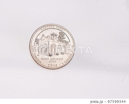 US Dollar coins President series $1 golden colored. The United States Mint honors our nation's presidents. Overhead flat lay US Dollar coins President series $1 golden colored. The United States Mint honors our nation's presidents. Overhead flat lay 97599344