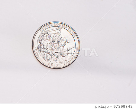 US Dollar coins President series $1 golden colored. The United States Mint honors our nation's presidents. Overhead flat lay US Dollar coins President series $1 golden colored. The United States Mint honors our nation's presidents. Overhead flat lay 97599345