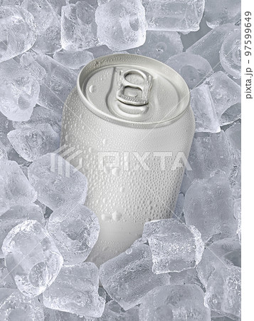 Can of cold beverage, ice cubea of juicy. Summer refreshing drink 97599649