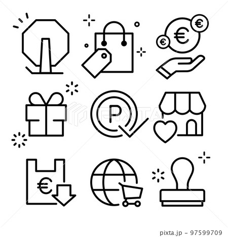 ショッピング アイコンセット セールやポイント、特典、スタンプなど ユーロ 97599709