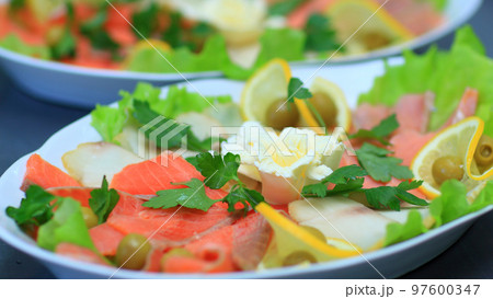 cold snacks on the table in the restaurant cold snacks on the table in the restaurant 97600347