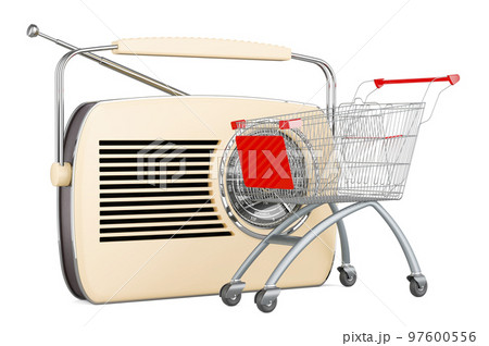 Digital receiver radio with shopping cart, 3D rendering 97600556
