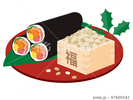 節分の豆と恵方巻のイラスト 節分の豆と恵方巻のイラスト 97600582