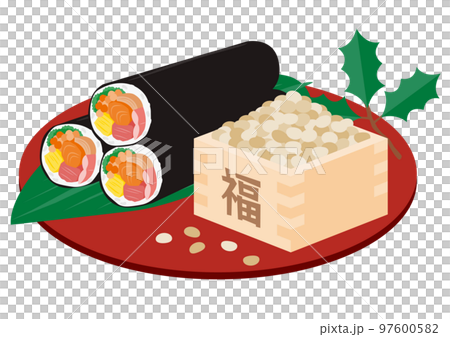 節分の豆と恵方巻のイラスト 節分の豆と恵方巻のイラスト 97600582