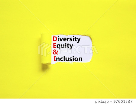 DEI, Diversity equity and inclusion symbol. Concept words DEI diversity equity and inclusion on white paper on beautiful yellow background. Business DEI diversity equity and inclusion concept. DEI, Diversity equity and inclusion symbol. Concept words DEI diversity equity and inclusion on white paper on beautiful yellow background. Business DEI diversity equity and inclusion concept. 97601537