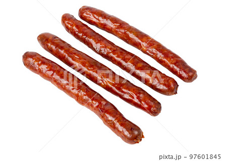 Grilled sausages isolated on white background. BBQ sausages on a white background Grilled sausages isolated on white background. BBQ sausages on a white background 97601845