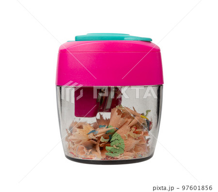 Plastic pencil sharpener. Pencil sharpener isolated on white background 97601856