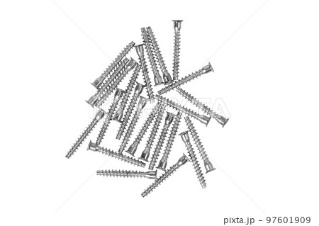 Screws confirm close-up. Confirmat screws isolated on white background 97601909
