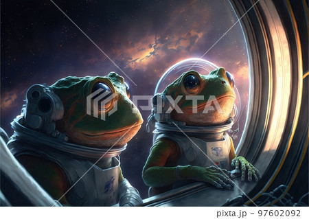green frogs in space illustration generative ai green frogs in space illustration generative ai 97602092
