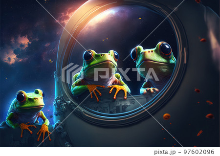 green frogs in space illustration generative ai green frogs in space illustration generative ai 97602096