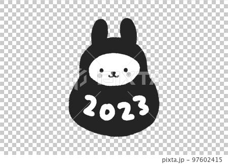 Cute rabbit wearing Fukudaruma's costume and 2023 characters-2023 / Year of the Rabbit New Year's card material 97602415