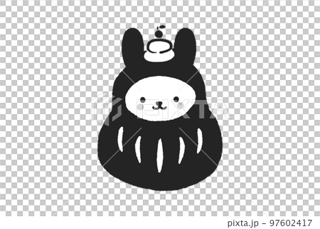 A cute rabbit wearing a Fukudaruma costume with a mirror rice cake-2023 / New Year's card material for the Year of the Rabbit 97602417