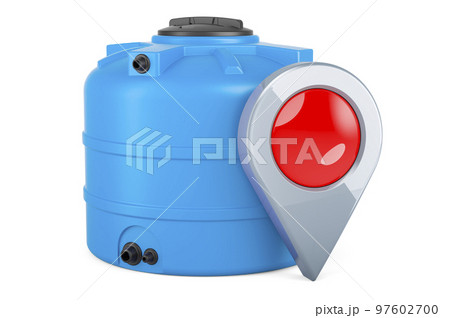 Plastic Water Tank with map pointer. 3D rendering 97602700