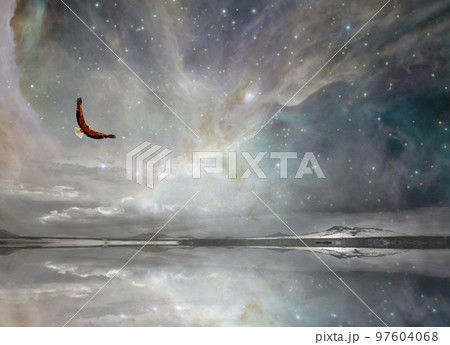 Eagle in Surreal Night Sky 97604068
