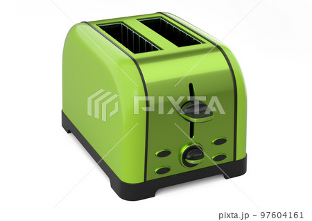Stainless steel toaster for making toast bread on a white background. 97604161