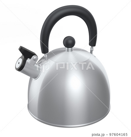 Stainless steel stovetop kettle with whistle isolated on white background. Stainless steel stovetop kettle with whistle isolated on white background. 97604165