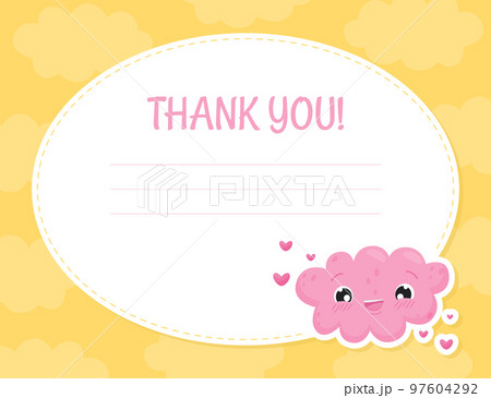 Thank You Card with Cute Smiling Cloud Vector Template 97604292
