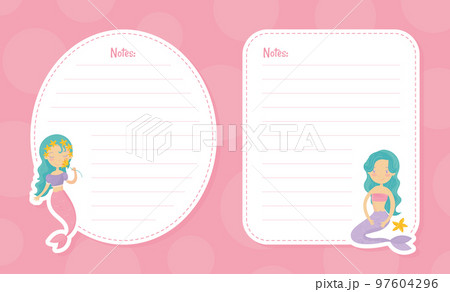 Mermaid Note Page with Cute Swimming Girl with Fish Tails Vector Template Mermaid Note Page with Cute Swimming Girl with Fish Tails Vector Template 97604296