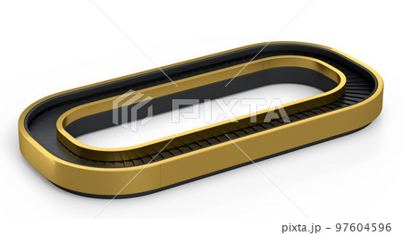 Airport luggage conveyor belt from baggage claim area on white background. 97604596