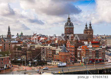 Amsterdam, Netherlands Cityscape Over the Old Centre District 97604783