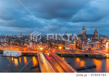 Amsterdam, Netherlands Cityscape Over the Old Centre District 97604784