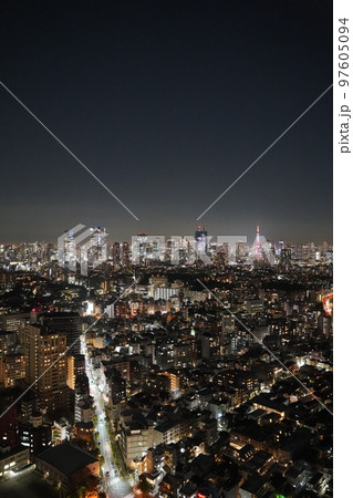 東京の夜景, 日本, 夜景, 夜, 恵比寿, タワー, ビル, 都会, 道路, ライト, 風景, 光 97605094