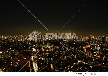 東京の夜景, 日本, 夜景, 夜, 恵比寿, タワー, ビル, 都会, 道路, ライト, 風景, 光 97605095