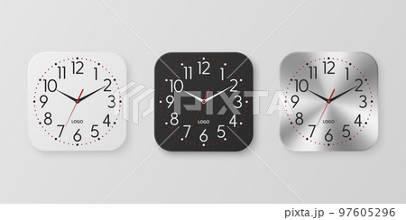 Vector 3d Realistic White, Black, Silver Square Wall Office Clock Icon Set, Design Template Isolated. Dial, Mock-up of Wall Clock for Branding and Advertise Isolated. Clock Face Design Vector 3d Realistic White, Black, Silver Square Wall Office Clock Icon Set, Design Template Isolated. Dial, Mock-up of Wall Clock for Branding and Advertise Isolated. Clock Face Design 97605296