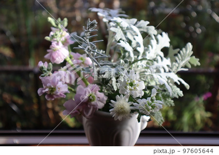 庭の花を出窓に飾る 97605644