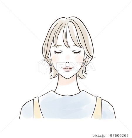 笑顔で目を閉じる女性 カジュアル 笑顔で目を閉じる女性 カジュアル 97606265
