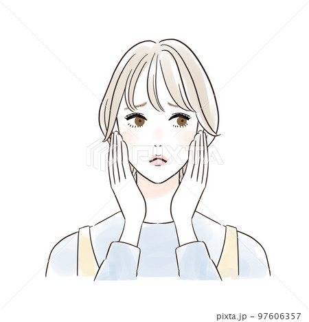 両手で頰を触って心配する女性 97606357