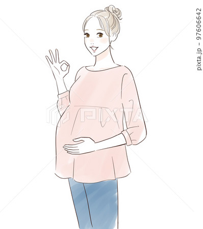 笑顔でOKサインをする妊婦さん 97606642