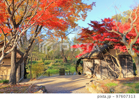 安曇野の秋　大王わさび農場の水車小屋 97607313