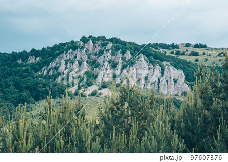 The mountain and the turquoise sky. The mountain and the turquoise sky. 97607376