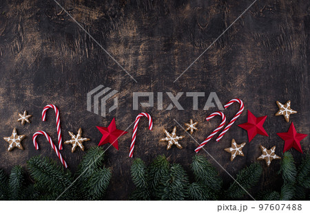Christmas and New Year background with fir tree 97607488