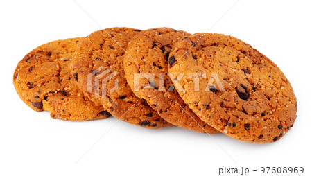 Pile of chocolate chip cookies isolated on white background Pile of chocolate chip cookies isolated on white background 97608969