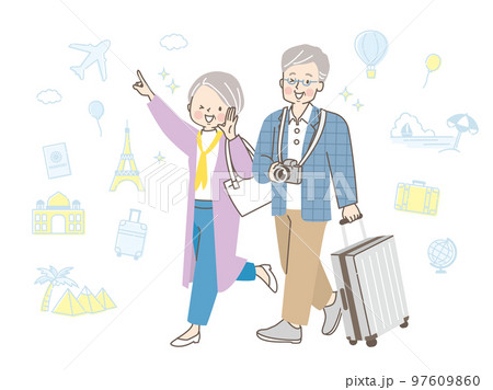 仲良く旅行する中年夫婦のイラスト素材 97609860