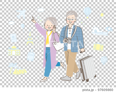 仲良く旅行する中年夫婦のイラスト素材 97609860