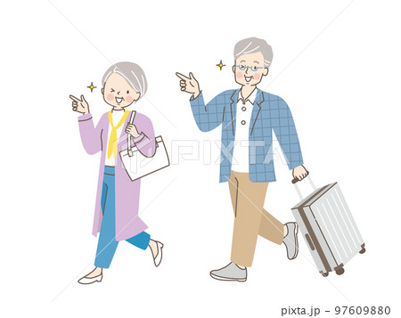仲良く旅行する中年夫婦のイラスト素材 97609880