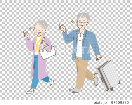 仲良く旅行する中年夫婦のイラスト素材 97609880