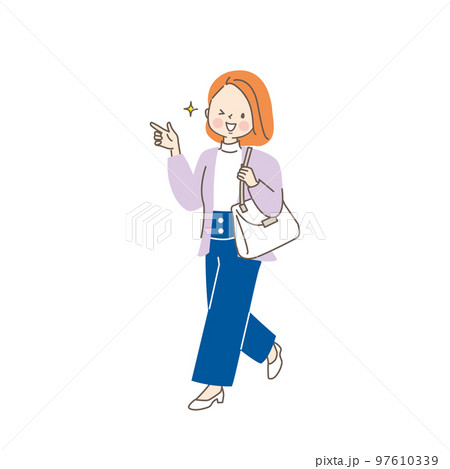 オシャレをしてお出かけする若い女性のイラスト 97610339