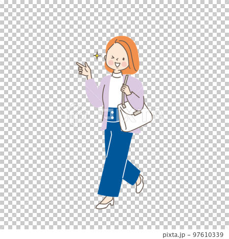 オシャレをしてお出かけする若い女性のイラスト 97610339